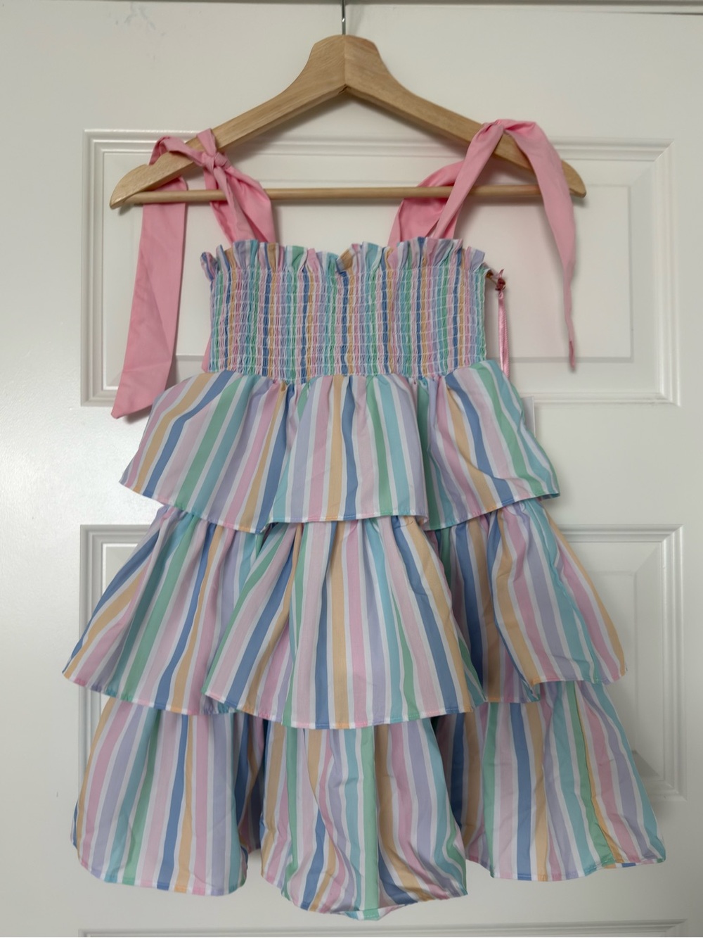 Cecil and Lou Pastel Striped Ruffle Smocked Dress 6 Years Tiered Party Pink Blue